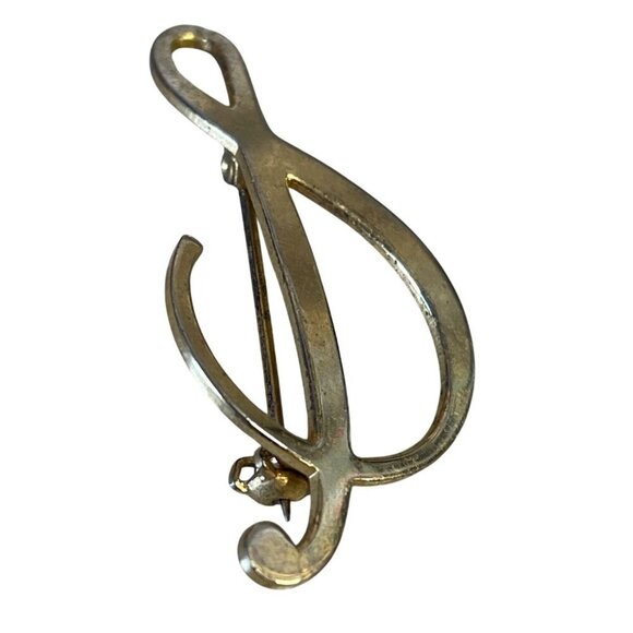 Vintage Brass Treble Clef Pin Brooch Gold Tone Music Lover Jewelry Accessory - Picture 2 of 3